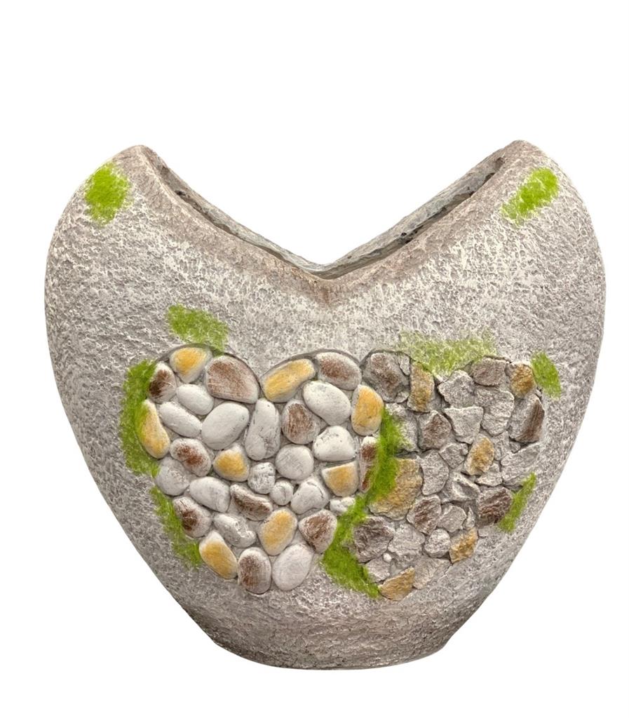 Pflanzentopf Herzförmig 
Polyresin mit Stein-Design 
Farbe: Grau 
37.5x23.5x33.5cm