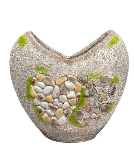 Pflanzentopf Herzförmig 
Polyresin mit Stein-Design 
Farbe: Grau 
37.5x23.5x33.5cm