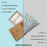 Trinkhalme Glas 6er Set 5 Trinkhalme plus Reinigungsbürste Länge 23cm