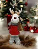 Deko Figur Elch aus Dolomit mit Baum aus Metall rot weiss H21cm