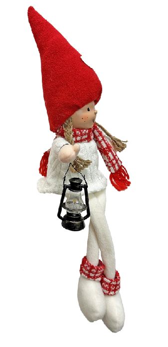 Deko Figur Mädchen weiss rot Kantenhocker mit Laterne in der Hand H52cm