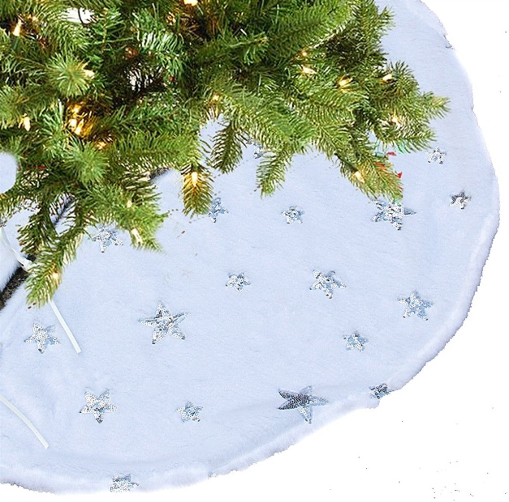 Weihnachtsbaum Rock D:70cm Plüsch weiss/ silber mit Sternen Design