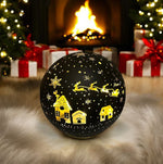 LED Glas Kugel schwarz mit 10 LED D:15cm Motiv: Weihnachtsdorf