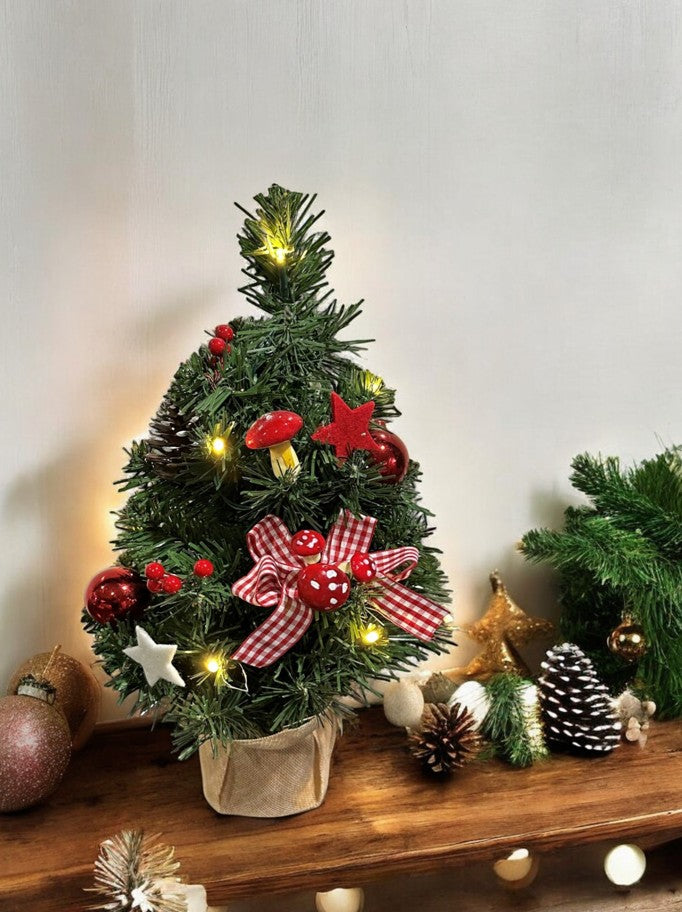 LED Weihnachtsbaum mit 10 LED Lichterkette Topf in Jute Farbe: Grün