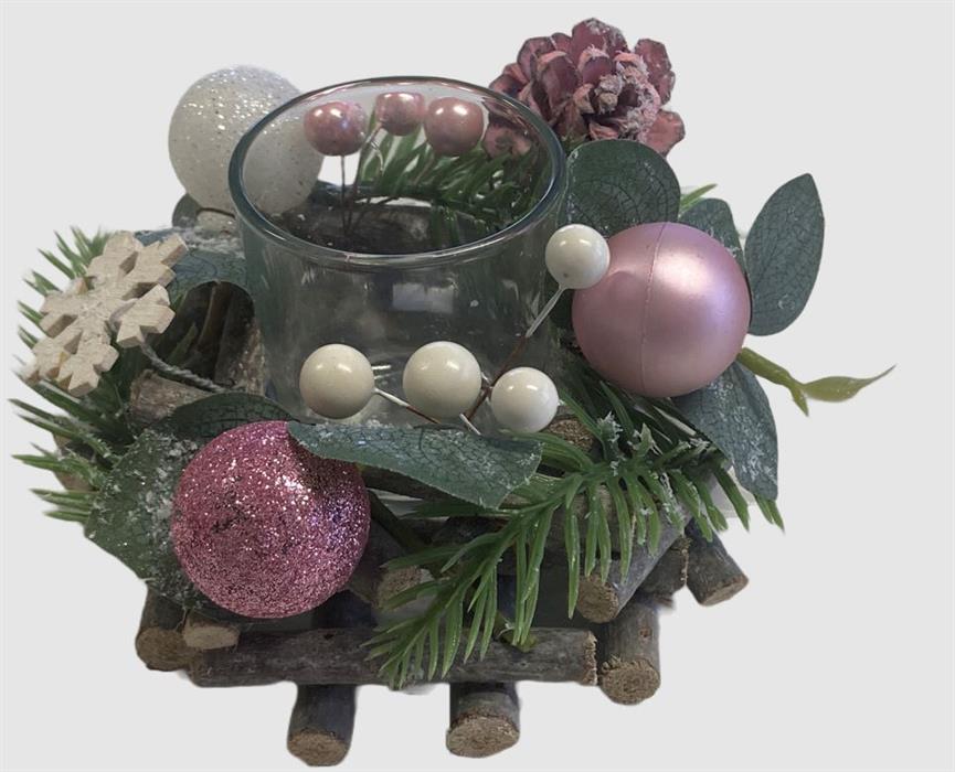 Kerzenhalter Xmas aus Holz 
mit Dekorationselementen 
für eine Kerze oder Teelicht