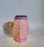 LED Solar Laterne in Rosa aus Metall orientalische Form L12cm x B13.5cm x H18cm