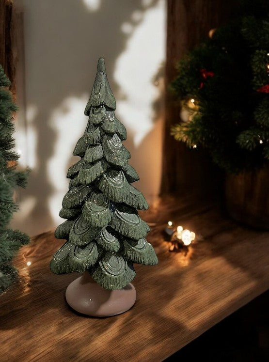 Deko Tanne aus Polyresin grün mit goldigem Glitter