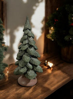 Deko Tanne aus Polyresin grün mit goldigem Glitter