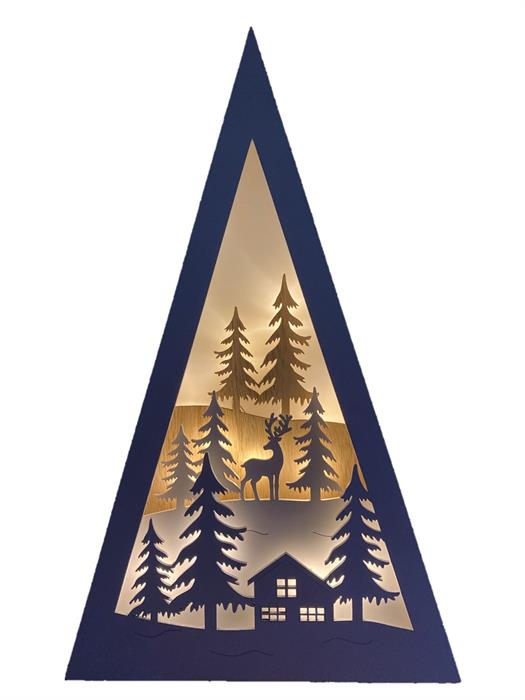 Support décoratif LED paysage d'hiver
 Triangle12 LED
 Taille: 5x25x40cm
 Bois blanc