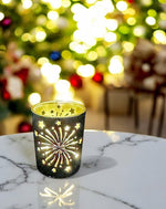 Windlicht aus Glas mit Feuerwerk Motiv