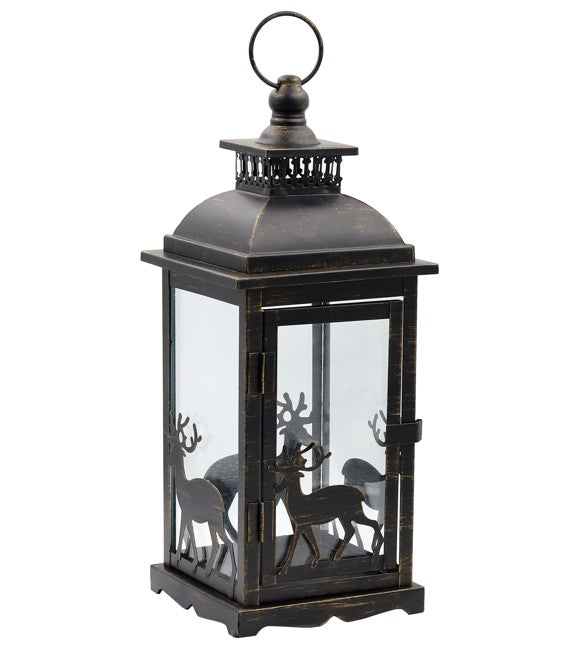 Laterne aus Metall schwarz mit Hirsch Design 14 x 14 x 35cm