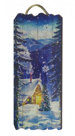 Tableau LED en bois « Maison de Noël »
 avec 4LED
 avec cordon pour suspendre
 L:23 cm l:2,4 cm H:60 cm