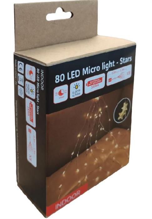 LED Micro Draht Lichterkette mit Sternen 80 LED
L: 130cm
silber Draht
