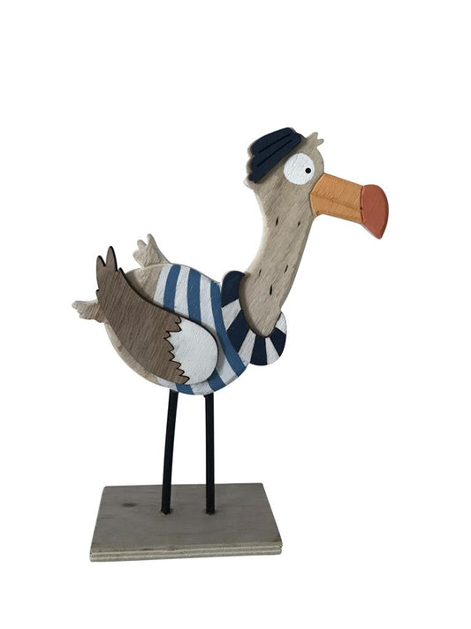 Deko Möwe aus Holz 
Matrose mit Schwimmring
Farbe: Weiss/Blau
L:11cm B:5cm H:18cm
