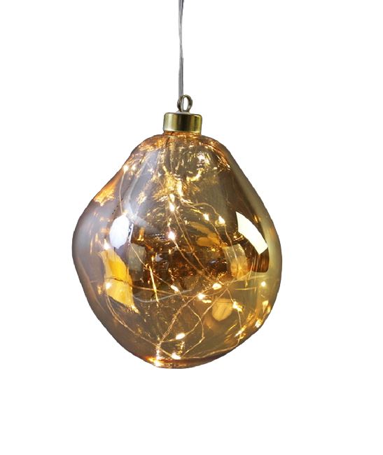 LED Glas Kugel organisch amber, transparent mit 10 LED D12cm