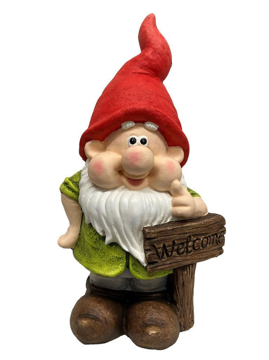 Gartenzwerg stehend mit Schild Welcome 18x23x41cm