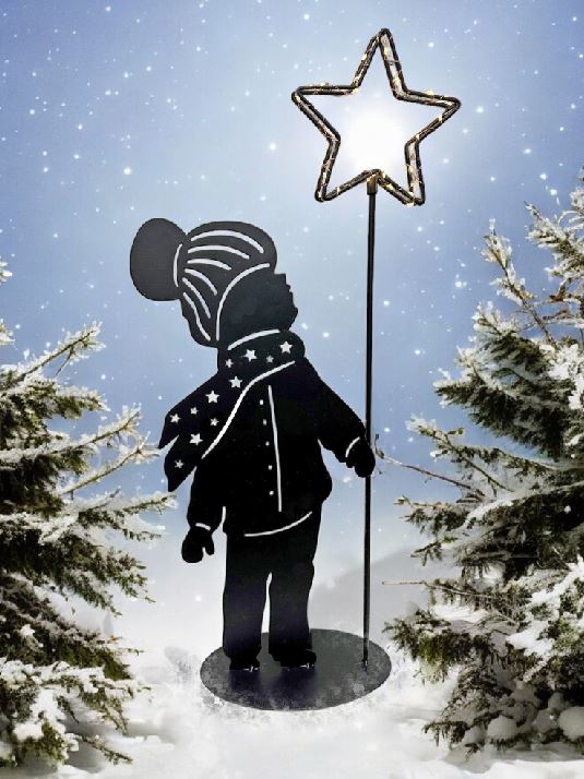 LED Figur Junge aus Metall mit leuchtendem Stern mit 44 LED H60cm
