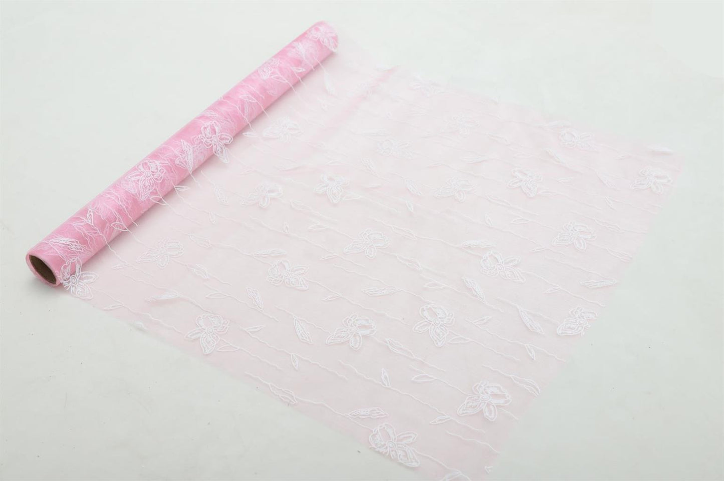 Dekostoff "Organza" gerollt
und geschnitten pink 
Schmetterlingsdruck
36cm x 300cm