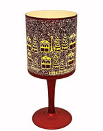 Windlicht Kelch aus Glas Bergdorfmotiv rot weiss