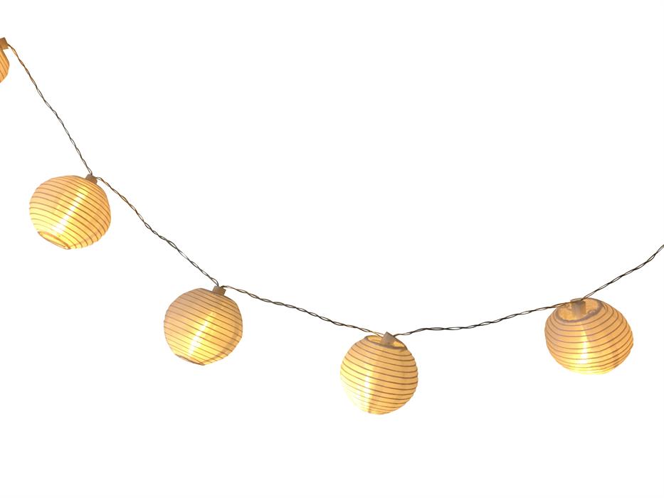 LED Solar Lichterkette mit 10 weissen 
Nylon Balls mit je 1 warm weissen LED