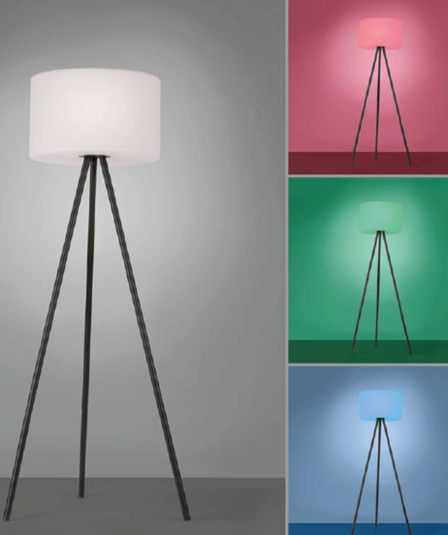 LED Solar Stehleuchte mit 3 Fuss Stativ runder Lampenschirm D38cm x H144cm