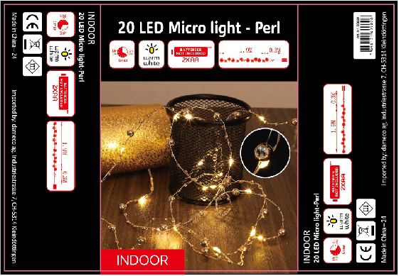 LED Micro Draht Lichterkette mit Perlen 20 LED Länge 190cm silber Draht