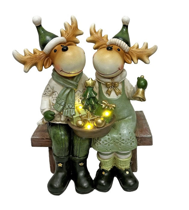 LED Deko Rentier sitzend auf der Bank 3 warm weisse LED
