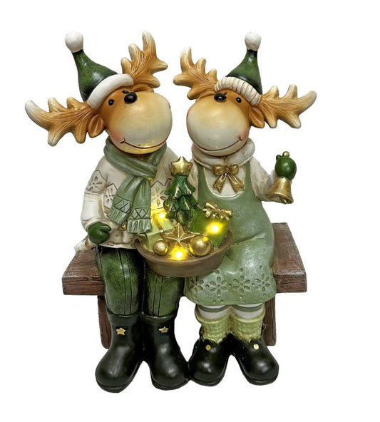 LED Deko Rentier sitzend auf der Bank 3 warm weisse LED