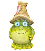 LED Solar Figur Frosch grün mit Hut und rotem Schmetterling