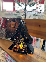 Laterne Forest Tannenbaum aus Metall Schwarz gold