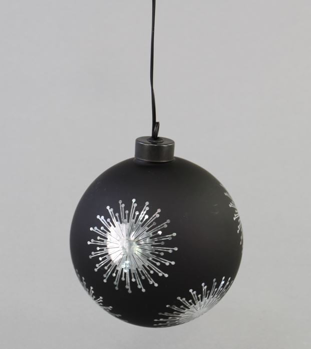 LED Glas Kugel schwarz mit Sternen mit 10 LED D12cm