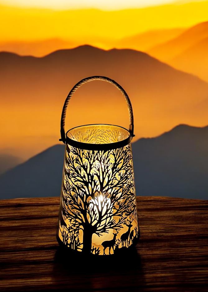 Laterne Forest mit Kordel aus Metall schwarz gold D26cm x H41cm