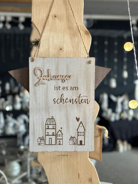 Deko Schild aus Holz (Pappel) mit Spruch Zuhause ist es am schönsten