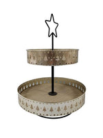 Etagere aus Metall mit 
2 Ablageflächen aus Holz
Farbe: gold
