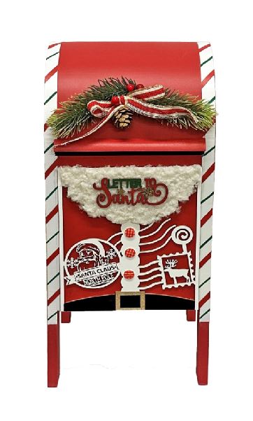Deko Briefkasten Santa aus Holz bemalt in der Farbe rot H44.5cm