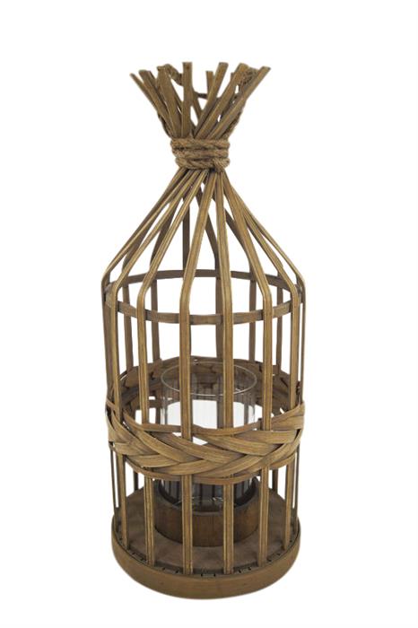 Laterne aus Bambus mit Glaseinsatz und Kordel