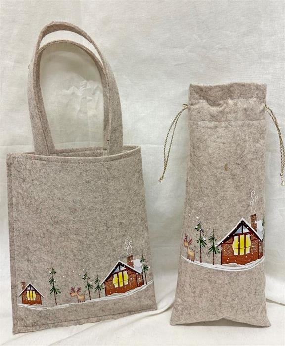 Tasche Xmas aus Filz in Grau mit Weihnachtsmotiv