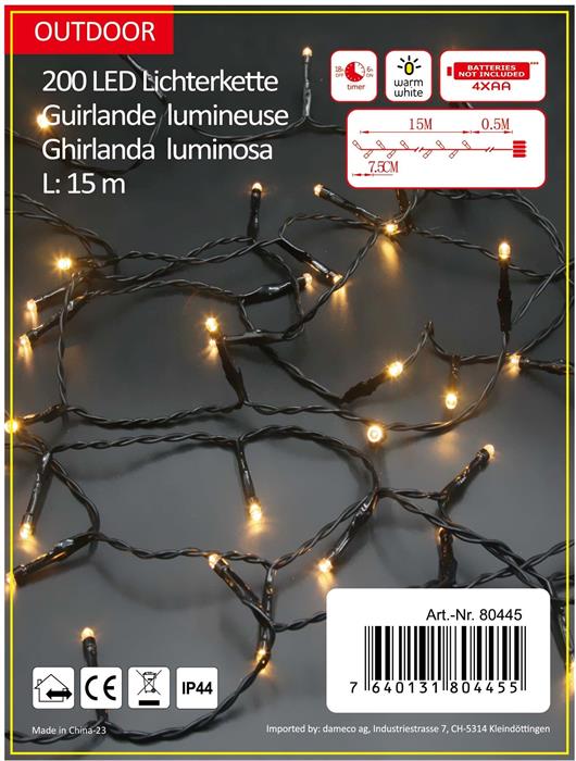 Guirlande lumineuse d'extérieur LED 200 LED
 lumière blanche et chaude
 Longueur 15m