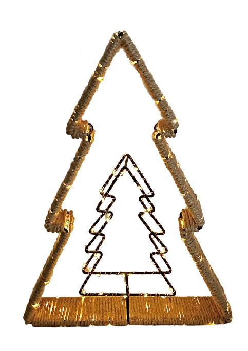LED Tannenbaum aus Metall umringt mit Seil Schnur in der Mitte kleiner Stern schwarz