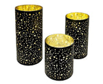 LED Windlicht schwarz aus Glas 3er Set Motiv: Sterne