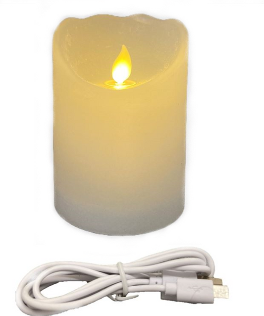Bougie en cire LED rechargeable
 avec câble USB blanc
 P7,5cm H10cm
