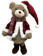 Deko Figur Bär stehend H65cm roter offener Mantel auf Feder wippend montiert