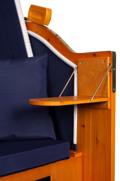 Strandkorb "Ostsee" Uni-Blau Massivholzgestell / wetterfestes Kunstrattan (weiss)