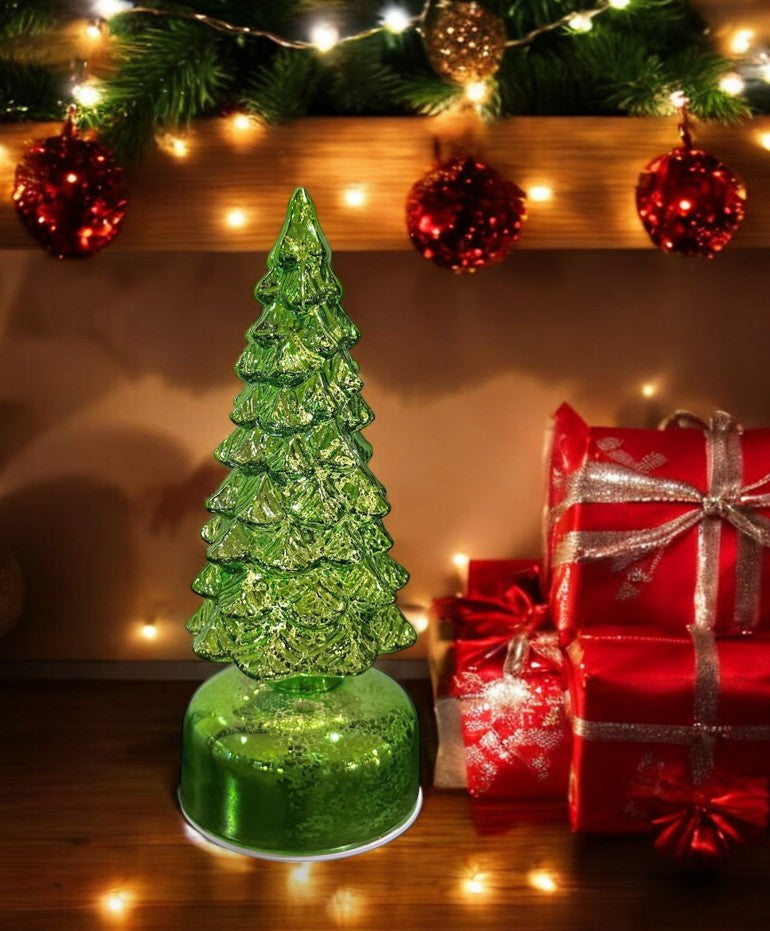 LED Glas Deko Tannbaum grün rotierend mit 15 LED
