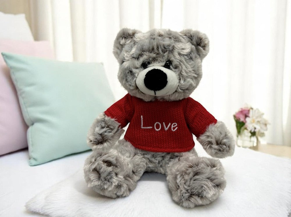 Plüschbär sitzend mit rotem T-Shirt LOVE Grösse15x21x20cm