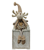 Deko Elch Kantenhocker braun weiss mit Schal und Mütze