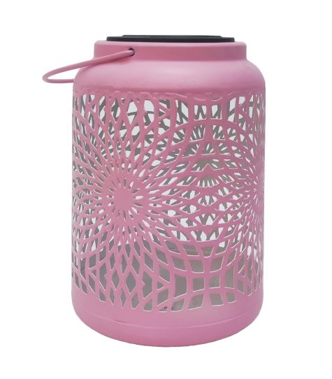 LED Solar Laterne in Rosa aus Metall D12.5cm xH17.5cm