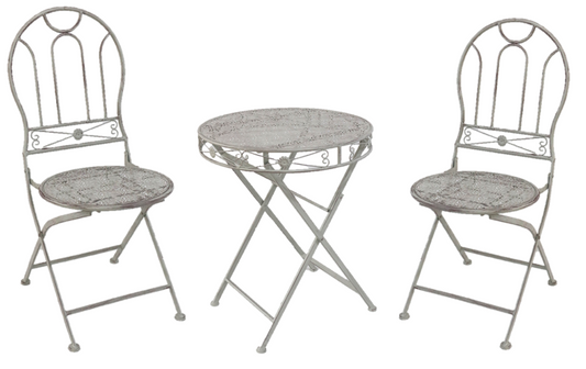 Bistro Set aus Metall Gartentisch und 2 Stühle Farbe: Vintage weiss