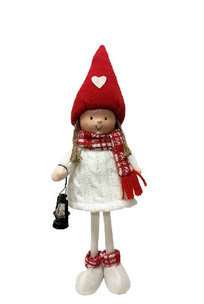 Deko Figur Mädchen weiss rot mit Laterne in der Hand H40cm