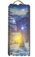 Tableau LED en bois « Maison de Noël »
 avec 4LED
 avec cordon pour suspendre
 L:23 cm l:2,4 cm H:60 cm